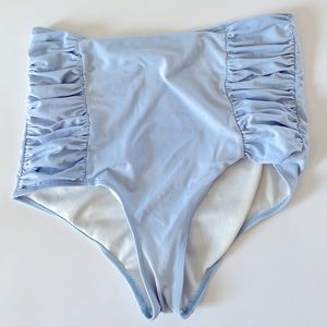 Kortni Jeane Ruched High Waisted Swim Bottoms- Light Blue- Medium